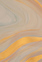 Obraz premium Art Acrylic Wave line hand drawn brush stroke smear blot painting wall. Abstract marble texture background. Glow Gold, beige pastel neutral tone.