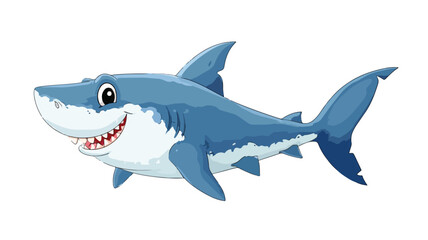 Obraz premium Cheerful Cartoon Shark Posing and Smiling on White Background