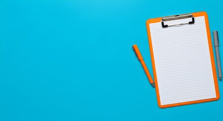 Blank Clipboard With Pen On Blue Background For Notes Or List Preparation