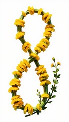 Obraz premium Elegantly Crafted Floral Number Eight with Yellow Petals and Green Stems Highlighting Nature's Artistic Design in a Vertical Arrangement