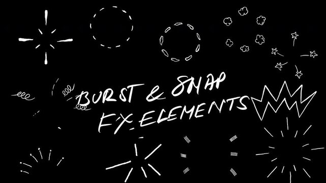 Burst and Snap FX effects, Hand drawn cartoon pop, impact, push graphic motion elements, doodle set animation. Magical burst, rays, stars, lines and sparcles, transparent background with alpha channel