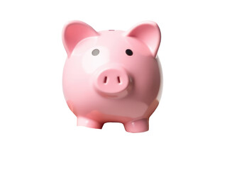 Obraz premium A pink piggy bank sits on a white background, ready to store coins and bills