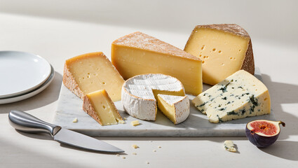 Cheese platter with assorted cheeses and fresh fruit