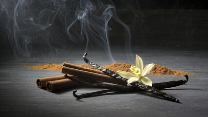 Captivating aroma of spices and floral essence in a dark setting