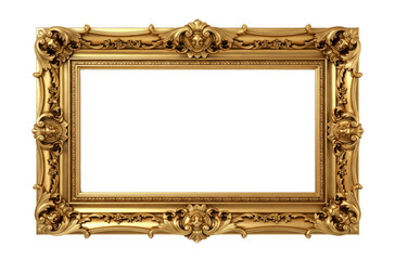 Ornate antique gold picture frame mockup baroque carvings display showcase transparent background