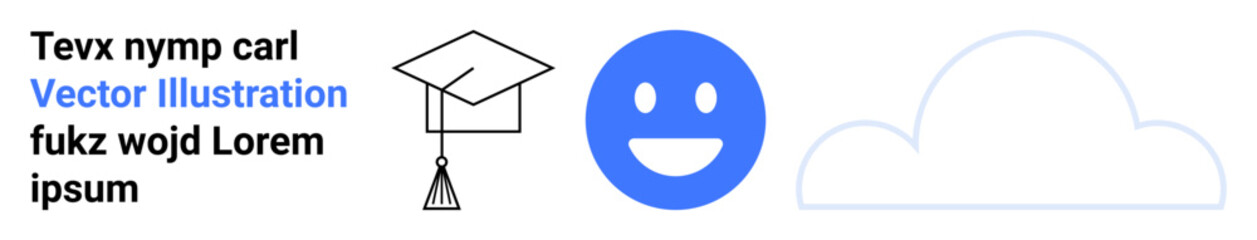 Fototapeta premium Education, design templates, emoticons, digital learning, user interface, cloud storage. Minimal icons of a graduation cap, happy face and cloud with placeholder text. Education and design templates