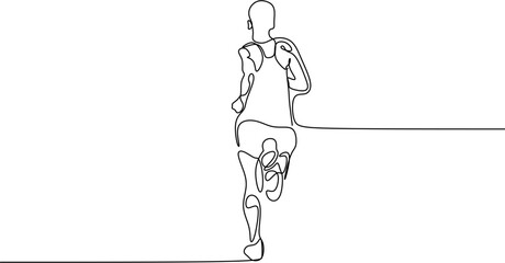 Continuous line drawing of a marathon runner from back view running forward
