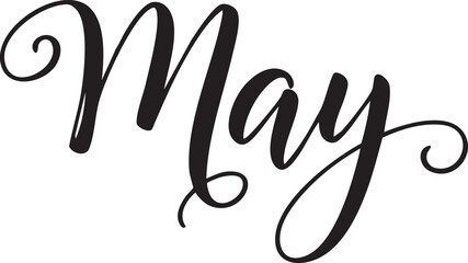 Fototapeta premium Elegant May script text a stylish handwritten word for spring announcements seasonal greetings and calendar design isolated on white