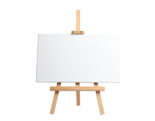 Wooden easel with blank canvas isolated on transparent background.