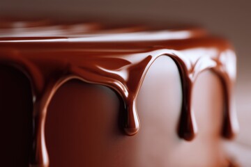 thick chocolate glaze slowly cascading over a smooth cake surface, ultra close-up, glossy and silky texture, slow motion feeling, soft warm lighting, extremely satisfying and calming food visual, hype