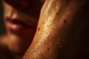 macro close-up of warm sunlight touching human skin, soft golden highlights, subtle skin texture, cozy and calm atmosphere, gentle shadows, tactile and emotional warmth