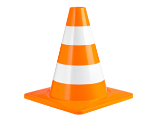 Orange traffic cone isolated on transparent background.