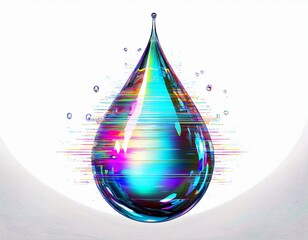 water drop isolated on white background with glitch effect and digital distortion