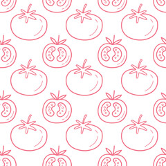 Seamless Hand Drawn Tomato Pattern with Outline Vegetable Illustration