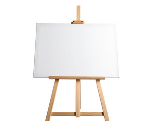 Wooden easel with blank canvas isolated on transparent background.