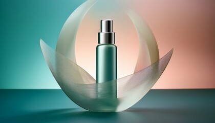 a bottle with a cosmetic product on a colored background