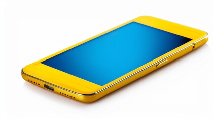 yellow mobile phone with blue screen isolated on white background