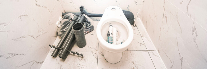 the toilet was clogged and water ran through, a red rag to collect water from the drain corrugation. Urgent plumbing repairs