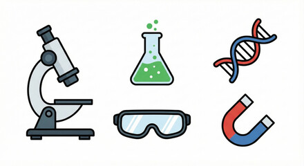 Obraz premium Scientific Instruments and Equipment Icons for Science and Education