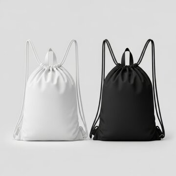 Two drawstring bags in white and black