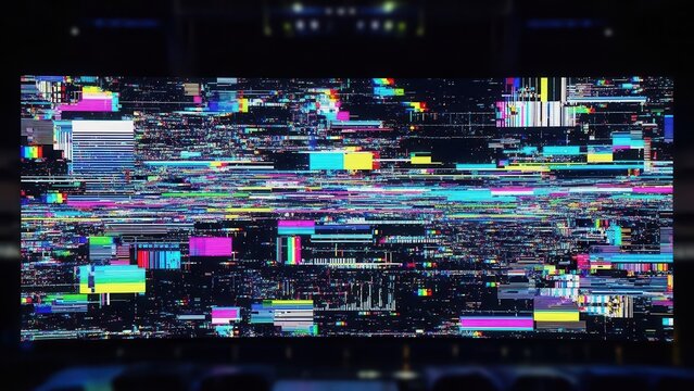 Colorful digital glitch pattern on a screen. - Powered by Adobe