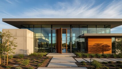 Contemporary glass house with modern architectural design.