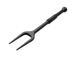 A close-up shot of a fork with a handle on a clean white surface