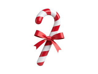 A festive red and white candy cane adorned with a colorful bow, perfect for holiday decorations or gift wrapping