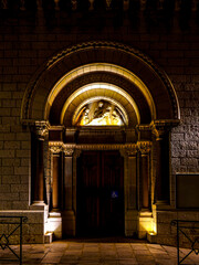 Side door entrance of the Cathedral of Our Lady Immaculate, Monaco at Night
