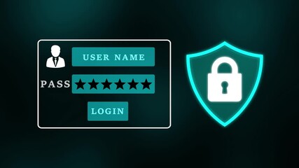 A user name selects a holographic user name form with password field and shield icon. biometric digital identity security technology concept  - Powered by Adobe