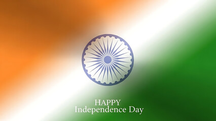 A radial gradient background in Indian flag colors with a central Ashoka Chakra and "Happy Independence Day" text.