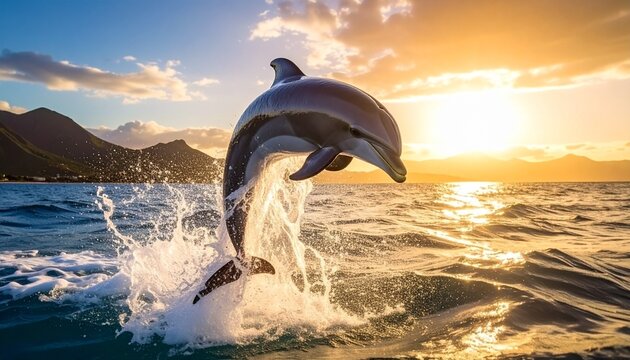 dolphin jumping at sunset