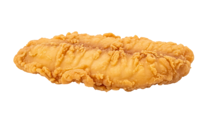 Crispy fried chicken breast strip on white background