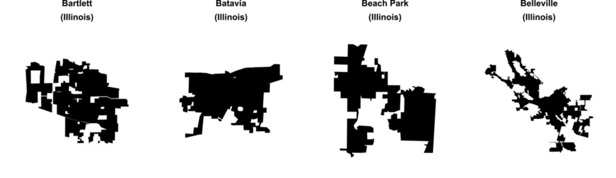 Bartlett, Batavia, Beach Park, Belleville outline maps
