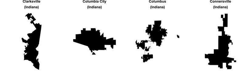 Fototapeta premium Clarksville, Columbia City, Columbus, Connersville outline maps