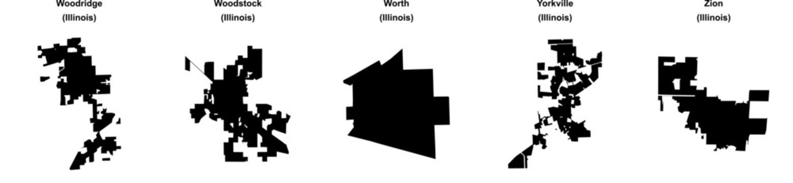 Woodridge, Woodstock, Worth, Yorkville, Zion outline maps