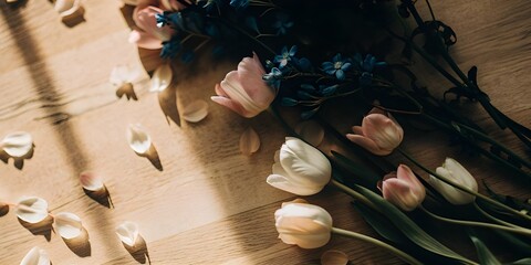 Vintage Floral Frame on Rustic Wood