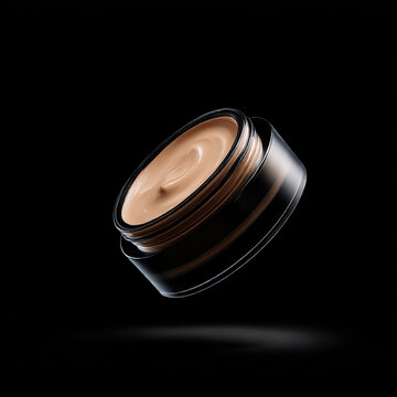 Floating Cosmetic Cream Jar on Black Background