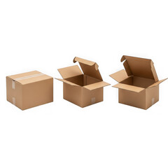 Fototapeta premium Three cardboard boxes isolated on transparent background