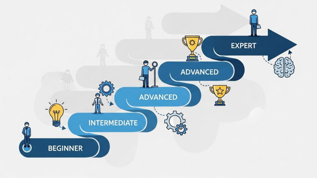 Business skill levels progression from beginner to expert