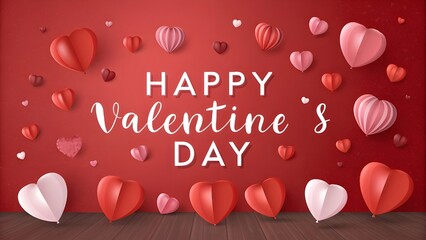 Valentine&rsquo;s Day Scene with Hanging Hearts and Pink Clouds