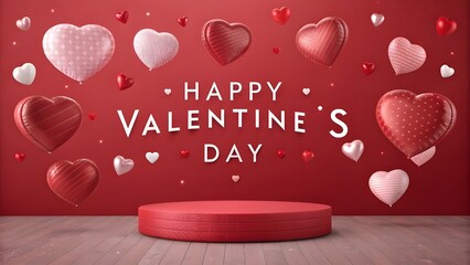 Valentine&rsquo;s Day Scene with Hanging Hearts and Pink Clouds