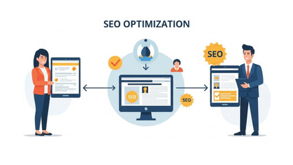 Professionals optimizing website for SEO success together