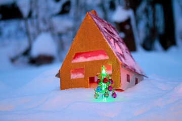 a model house standing in the snow