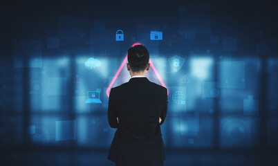 Cybersecurity threat alert protects data. Cyber security threat alert prevents access, alert warns breach, defends system, and cyber security threat alert identifies risk. Vouch