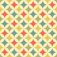 Mid century pattern with retro geometric layout of abstract circles in a seamless pattern repeat. Versatile Mod retro print inspired by modern retro and 1950s design, with a modern vintage aesthetic