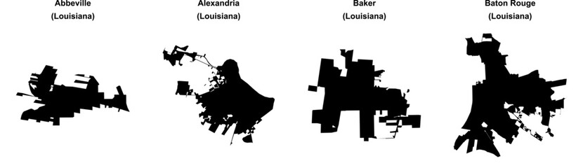 Abbeville, Alexandria, Baker, Baton Rouge outline maps