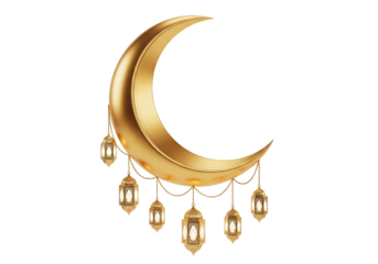 golden crescent with hanging lanterns for ramadan decor