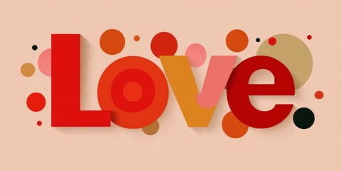 Joyful design with love typography and playful shapes on a warm background filled with colors during daylight