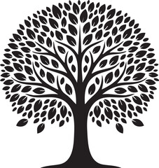 Obraz premium Stylized black silhouette of a lush leafy tree isolated on transparent background